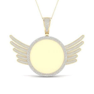 10KT 1.25CT D-CHARM "MEMORY PENDANT WITH PLATE AND WINGS"