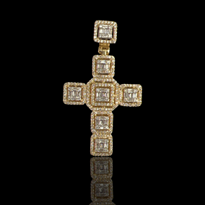 14K Yellow Gold Cross Charm With  Baguette 0.91 Ctw Diamonds