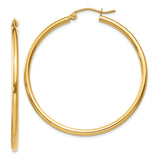 14k Polished 2x40mm Lightweight Tube Hoop Earrings