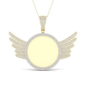 10KT 1.25CT D-CHARM "MEMORY PENDANT WITH PLATE AND WINGS"