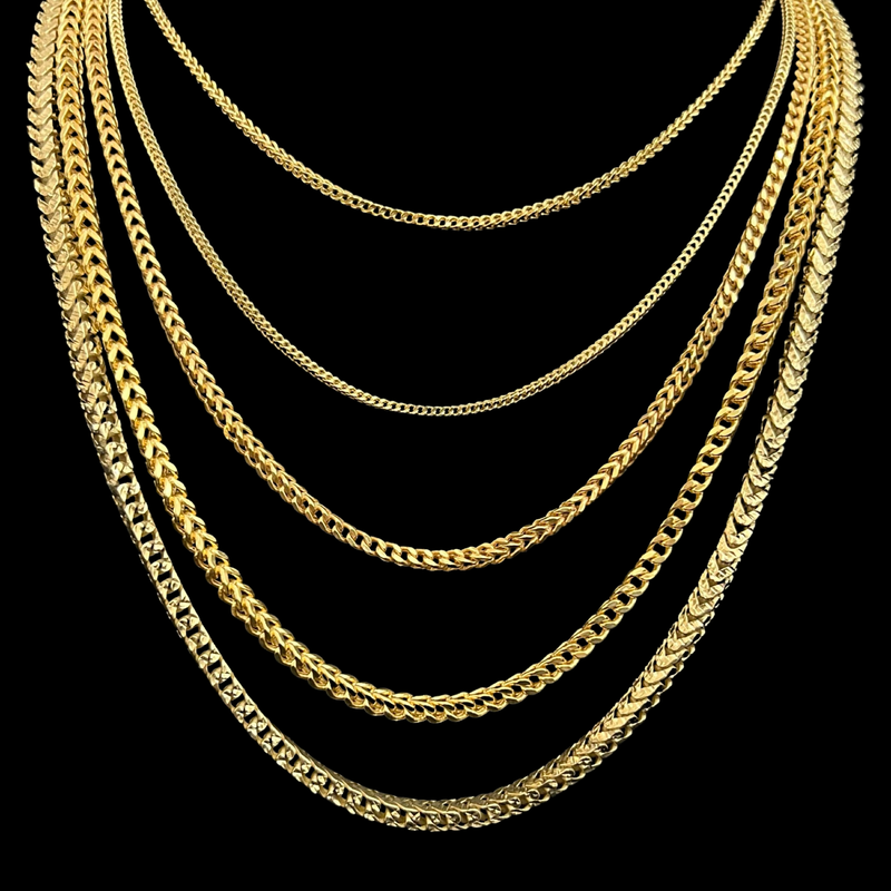 10K-14K Solid Gold Italian Hallow Franco Chain