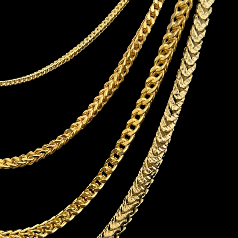 10K-14K Solid Gold Italian Hallow Franco Chain