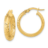 14K Polished and Diamond-cut Inside and Out Fancy Hoop Earrings